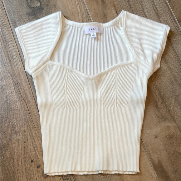 MABLE Cream Ribbed Cap Sleeve Top - Picture 1 of 3